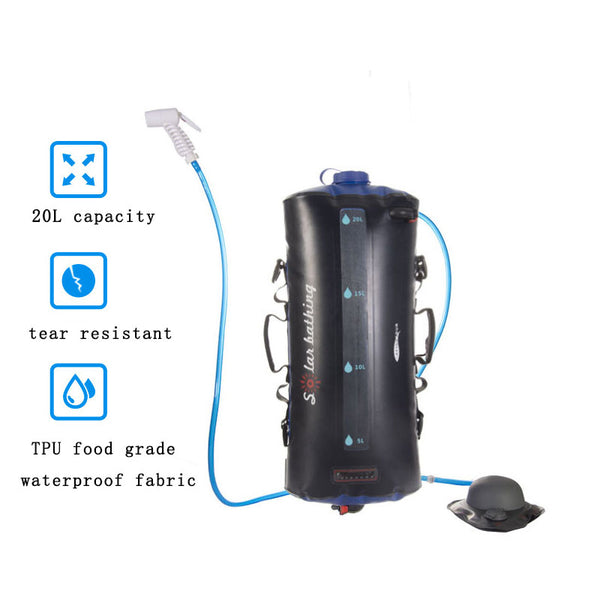 AFISHTOUR 20L/5.4 Gallons  Outside Waterproof Solar  Portable Camping Shower Bag with Pressure Foot Pump and Shower Nozzle