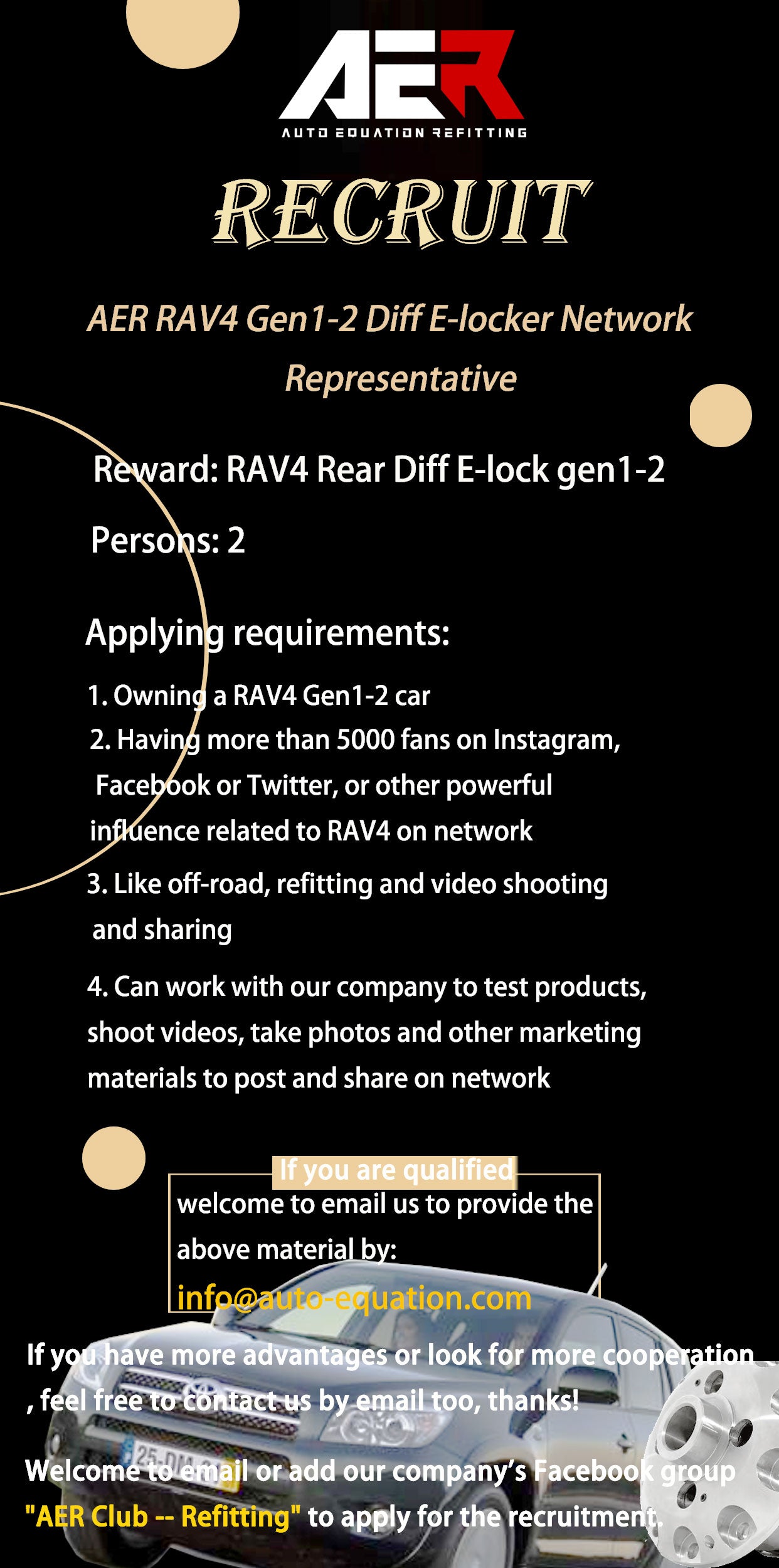 RECRUIT  RAV4 gen 1-2 Diff E-locker Network Representative